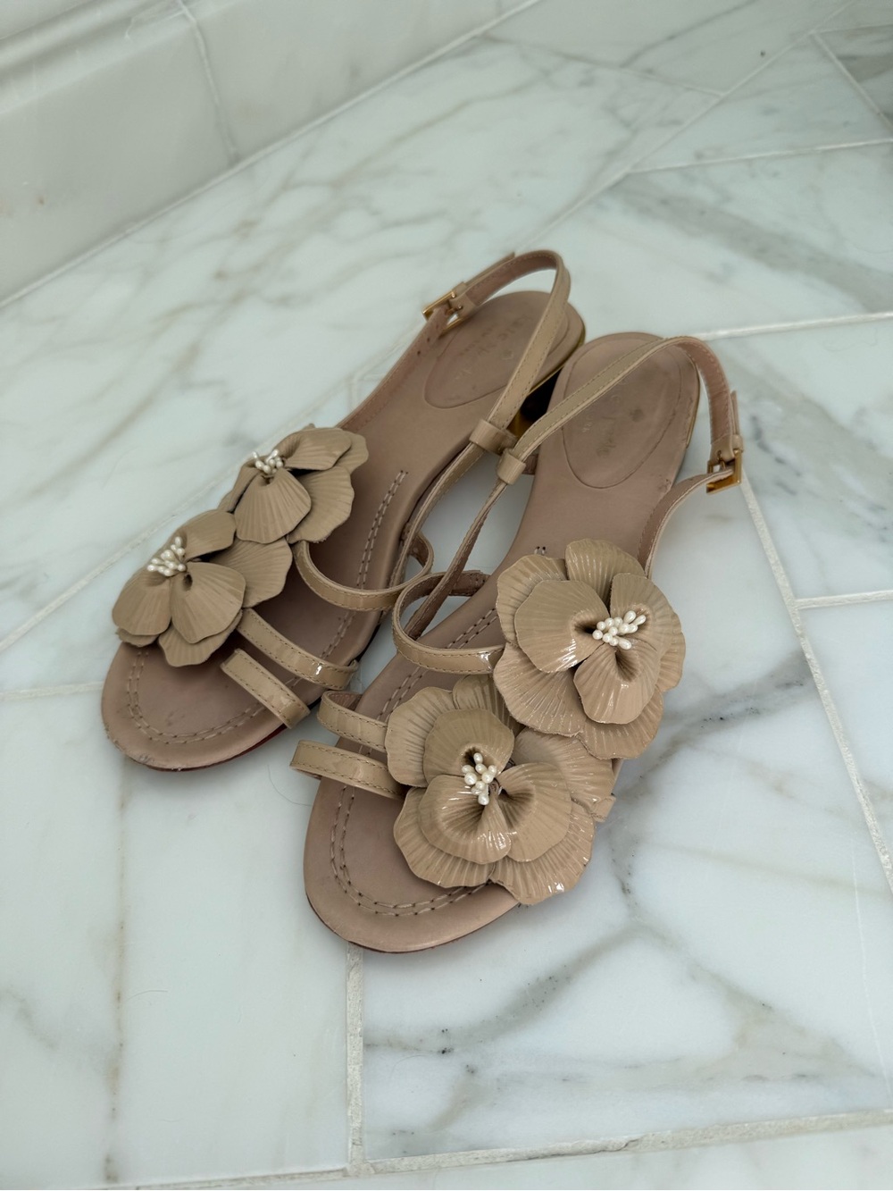 kate spade Beige Floral Slingback Sandals